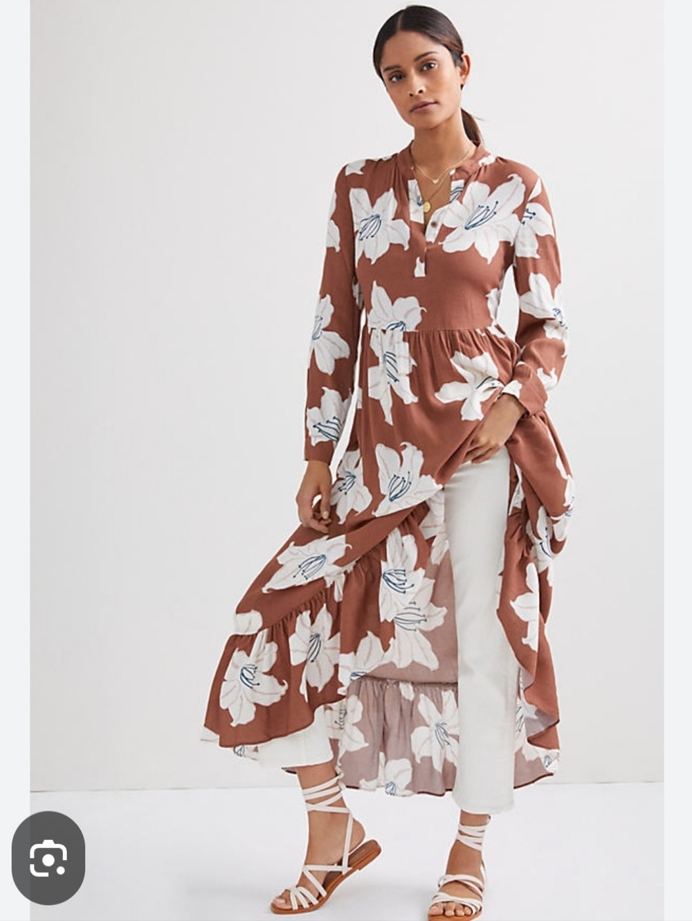 EUC Mare Mare Large Anthropologie Floral Midi/Maxi Dress with Cream Blooms